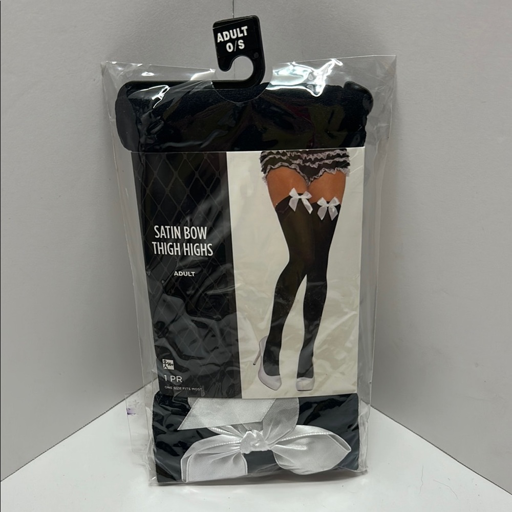 Party City Black Satin Bow Thigh Highs